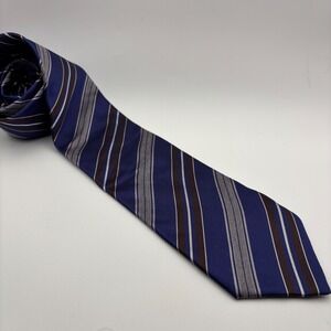 Massimo Bizzocchi Necktie Mens 3.15in Blue Brown Striped Silk Made‎ in Italy